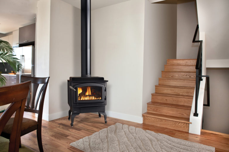 Gas stove fireplace.