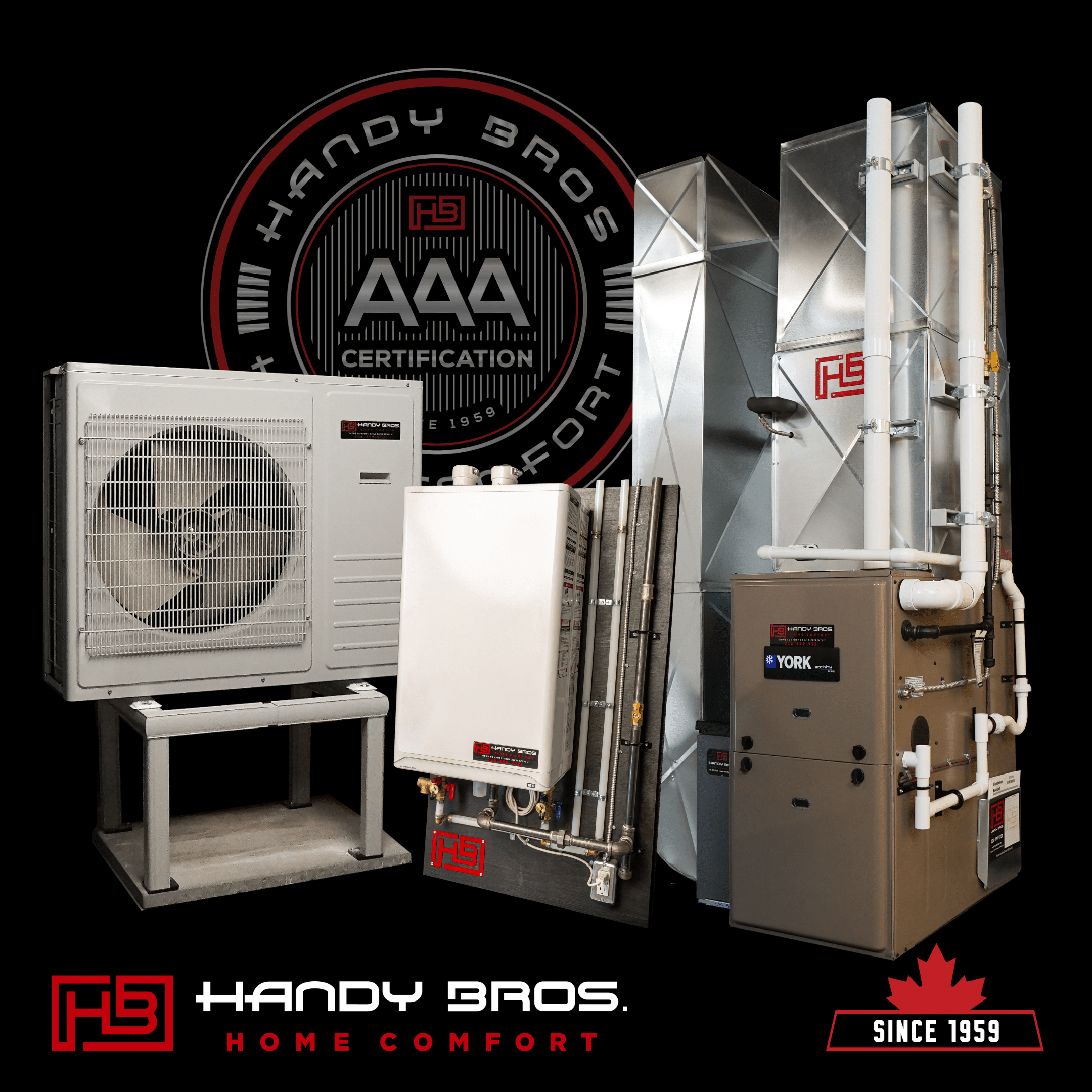 Handy Bros HVAC equipment and AAA certification graphic
