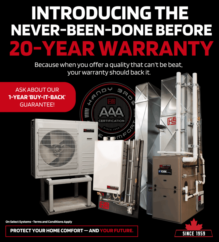 Handy Bros 20-year warranty promotion with HVAC equipment