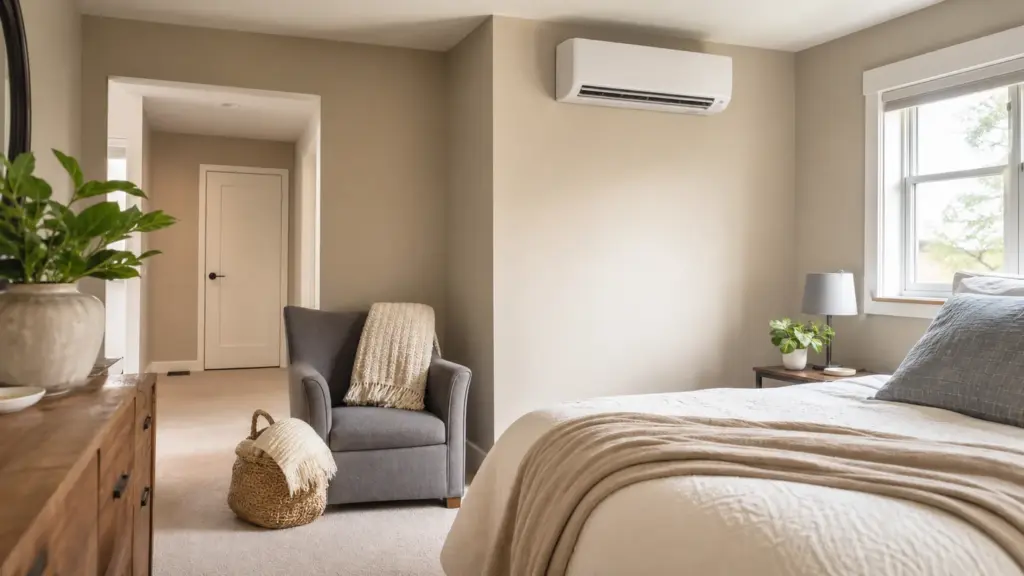 AI-generated image showing a room at the end of a duct run with targeted ductless comfort.