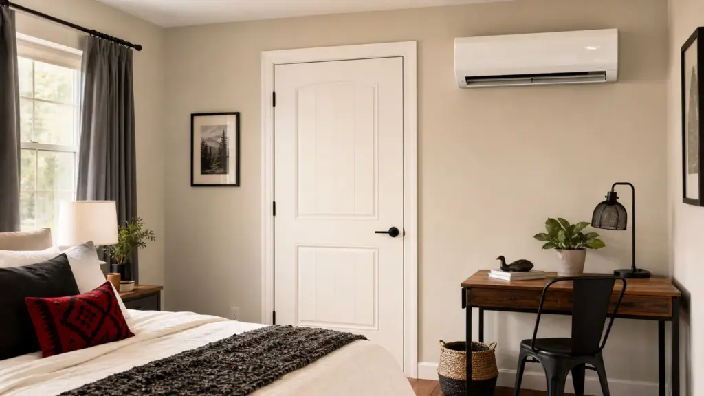AI-generated image showing a closed-door room as a ductless sizing factor.