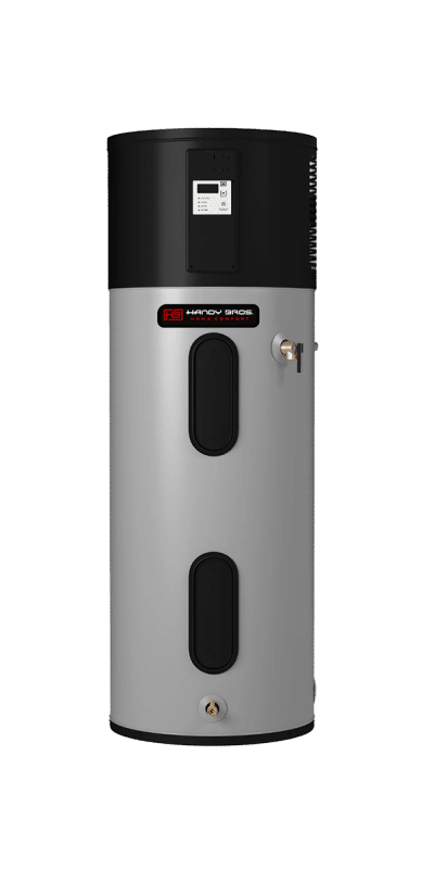 Tall, cylindrical water heater with a digital display on top and multiple access panels on the front, finished in gray and black—a modern addition to any home’s water heating system.